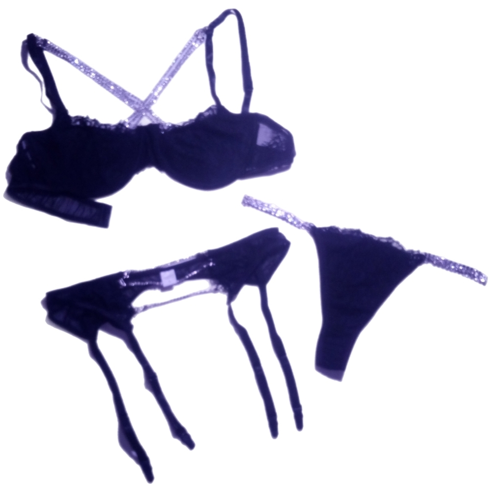 Women's Sexy Exotic Lace & Rhinestone 3pc Lingerie Set